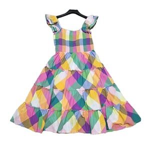 Crown & Ivy Tiered Smocked Maxi Dress Womens XL Square Neck Multicolor Preppy